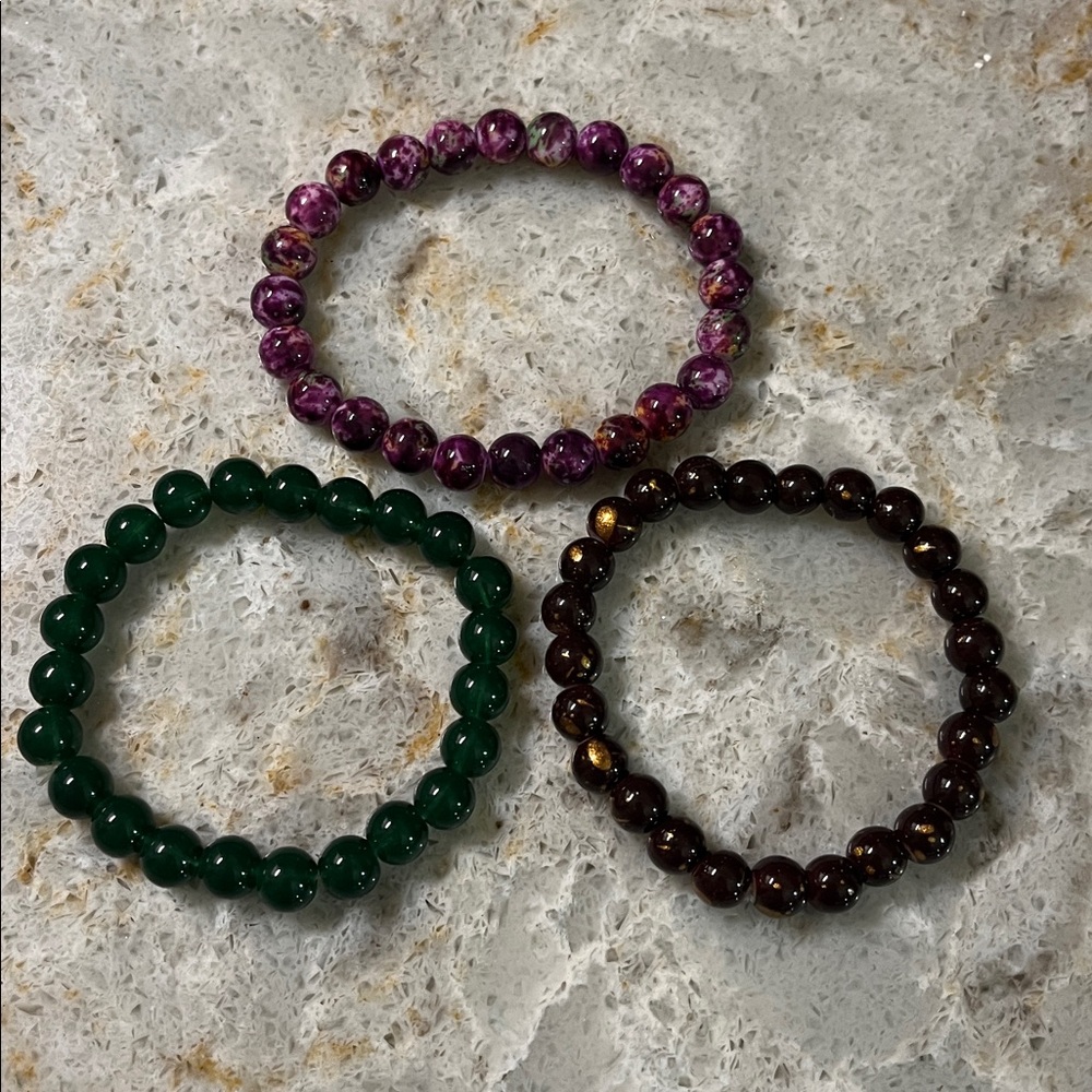 Elegant Beaded Bracelet Set - Purple, Brown, Green